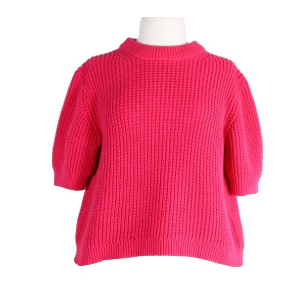 French Connection Women's Size Medium Fuschia Pink Waffle Knit Sweater S/S Shirt - Picture 1 of 6